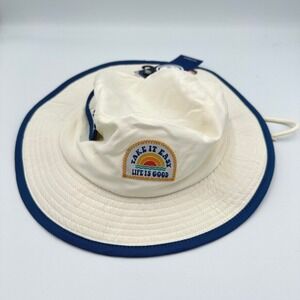 Life‎ Is Good Kids Bucket Hat Cream Navy Blue UPF 50 Moisture Wicking Beach NWT